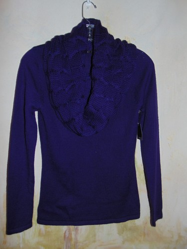 Tahari Cowl Neck Sweater Purple Abstract Cable Womens Knit Whimsigoth Classic XS - Picture 3 of 13