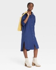 Women's Long Sleeve Shirtdress - Universal Thread NWT Size Small Navy MSRP 35