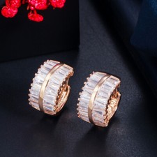Fashion Gold Plated Round Hoop Small Cubic Zirconia Earrings Women Party Jewelry