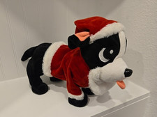 Gemmy Animated Christmas Boston Terrier Dog Plush Santa Coming Town ONLY SINGS
