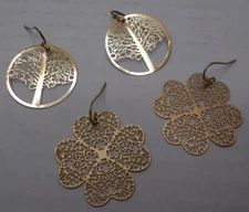 Gold Tone Tree Of Life And Clover Earrings