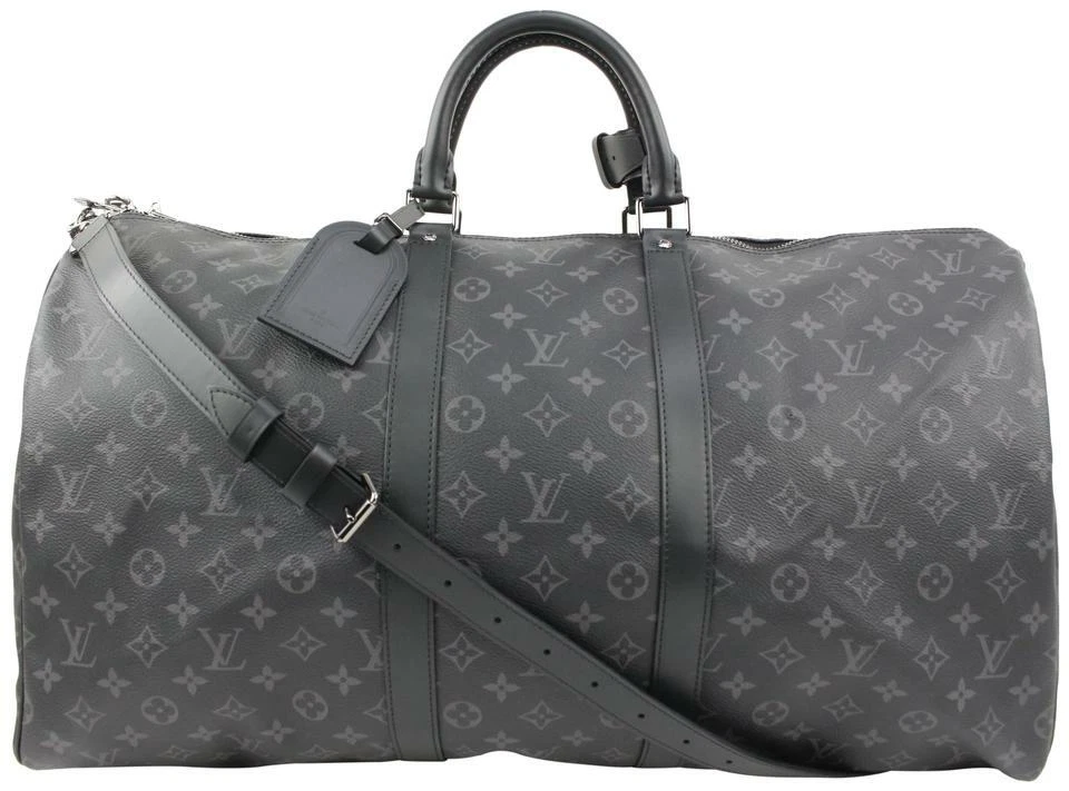 Louis Vuitton Keepall 55 Bandouliere Monogram Eclipse Travel Bag Black