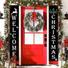 Easy Decorating Welcome  Merry Christmas Porch Banner Set - Black  White SH91