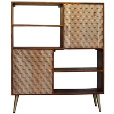 Retro Style Gold Metal Legs Mango Wood 4 Open Shelf Storage Wide Display Unit