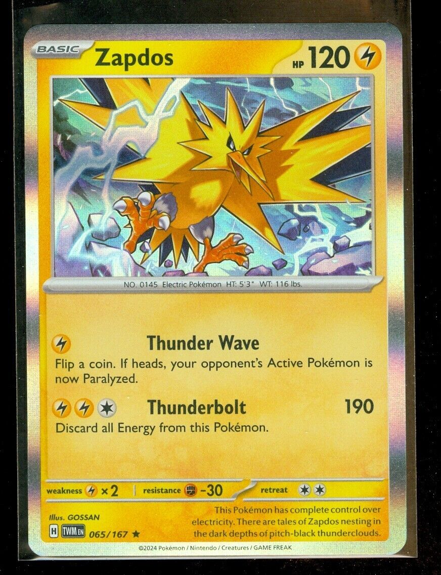 Pokemon ZAPDOS 065/167 - Twilight Masquerade - RARE HOLO Pokemon ZAPDOS 065/167 - Twilight Masquerade - RARE HOLO