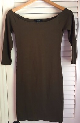 Forever 21 Long Sleeve Olive Brown Body Con Dress Fall Thanks Women’s Size Small