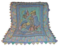 Vintage Handmade Baby Crib Blanket Comforter Bears playing Panel Quilt 33x42in