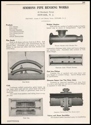 1922 Simmons Pipe Bending Works Newark New Jersey Bends Coils & Joints Print Ad
