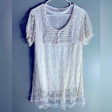 Vintage lace smocked scoop neck dress ivory size medium