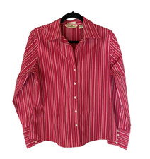 EDDIE BAUER Red Stripe Wrinkle Resistant Button Up Long Sleeve Shirt SZ MEDIUM