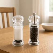 Salt Shaker & Pepper Mill Set Promotional Priced Acrylic Clear Plastic