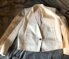 Helmut Lang Era White-beige Linen/cotton/ramie Blend Cropped Blazer Size Us4 Uk8