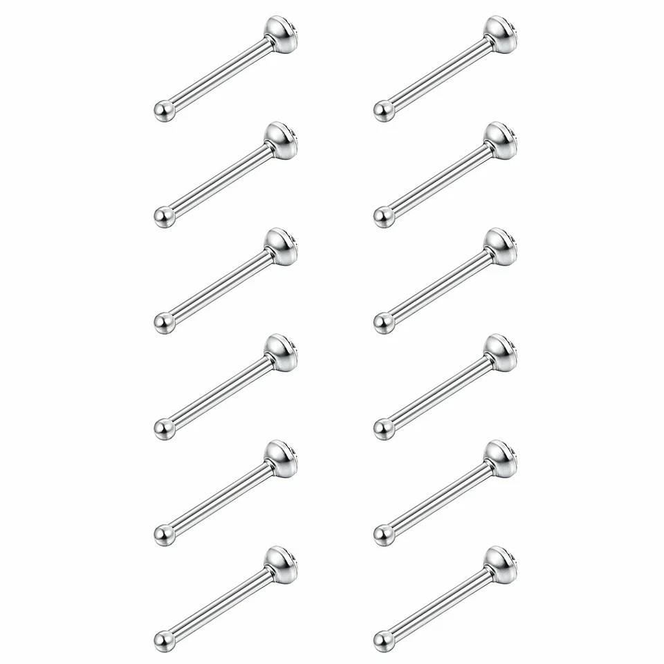 60 PIEZAS Acero Inoxidable Circonita cúbica Nariz Tachuelas Anillos Hueso Piercing Pin Joyería Corporal 22G Foto 4 de 4