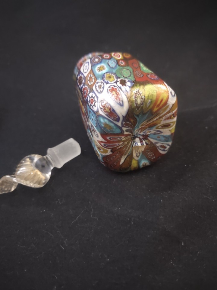 Exquisite Antique Fused Glass Mureno Millefiori Perfume Bottle w/ gold