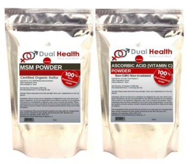 MSM & Ascorbic Acid (2 lb Each Bag) Powder Vitamin C Pain Relief Skincare Joints