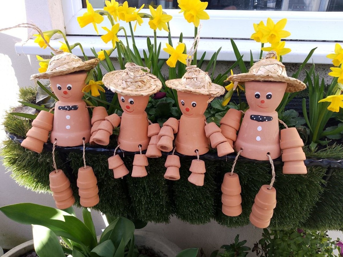 Set Di 2 Vasi In Terracotta A Forma Di Uomo Bill & Ben, H17 Cm