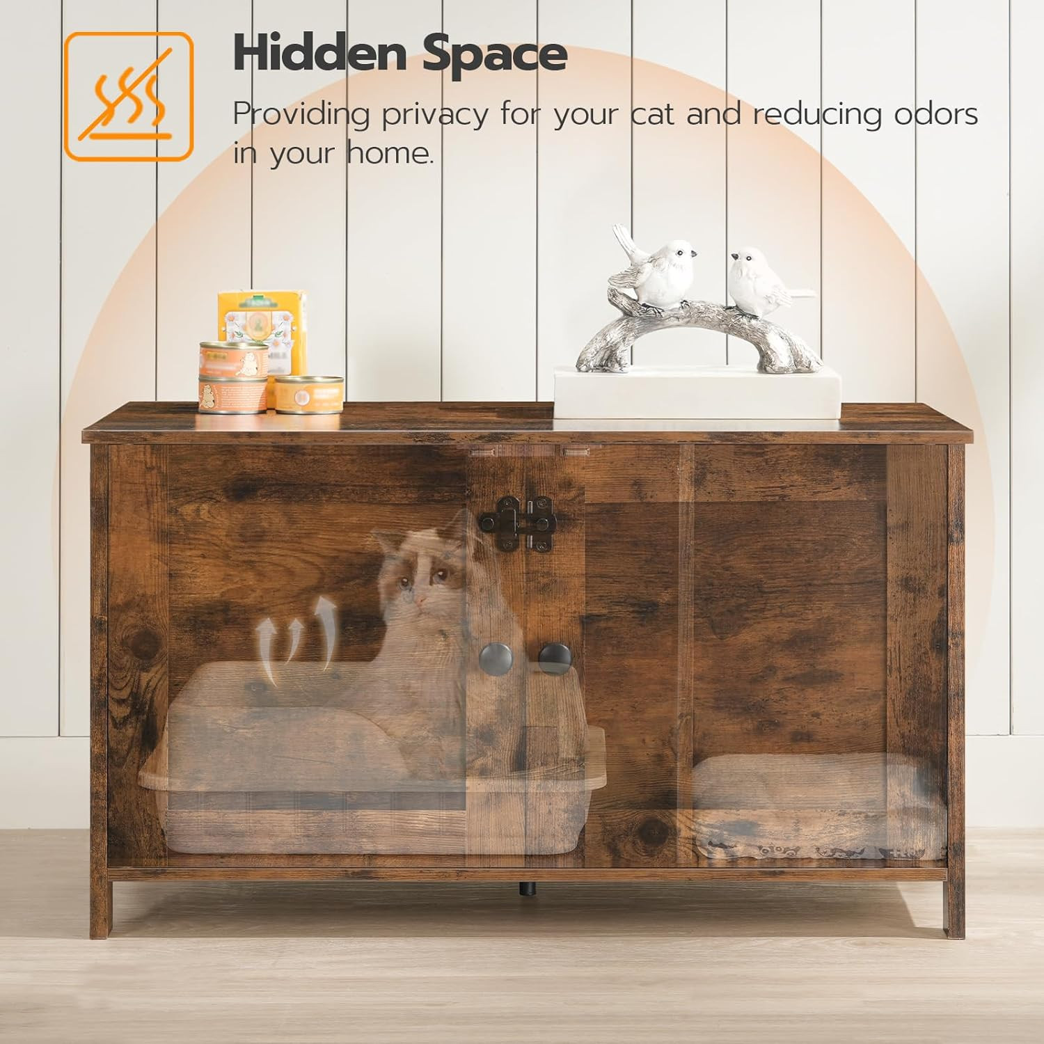 Litter Box Enclosure, Cat Litter Box Furniture with Removable Divider, Large Hid