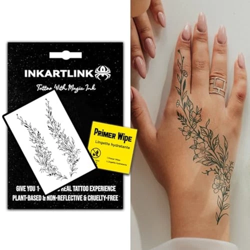 INKARTLINK Flower Vine Temporary Tattoos, Realistic Waterproof - product listing photo