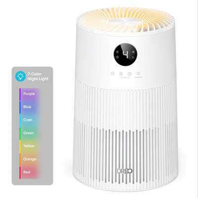 DREO Macro AP504 HEPA Air Purifier 22dB Quiet 7-Color Night Light Odor Remover