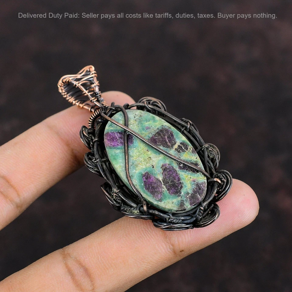 Copper Natural Ruby Fuchsite Engagement Wire Wrapped Flower New Pendant Jewelry - image 4 of 4