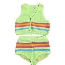 UO BDG Women's Will Knit Button Front Striped Sweater Vest & Micro Shorts Set M