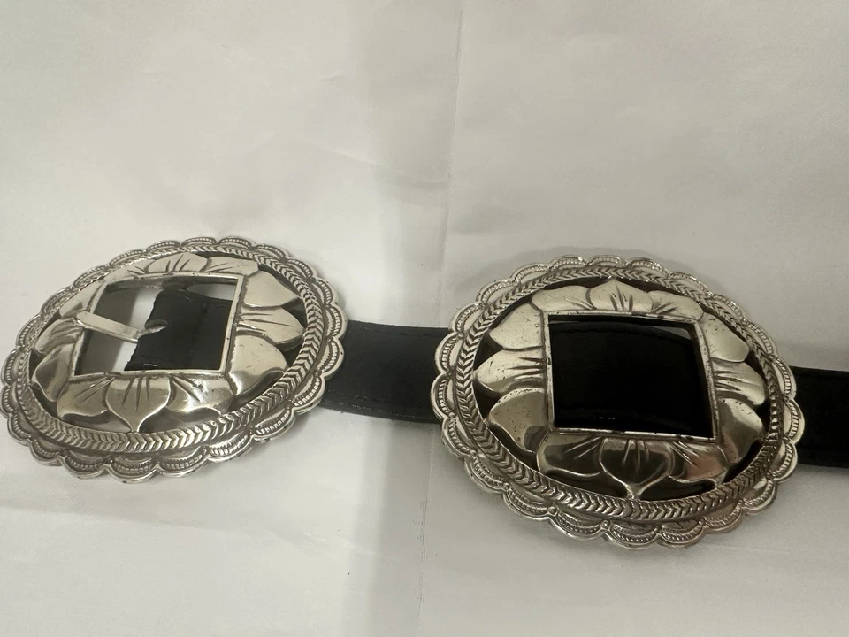 Cinturón vaquero vintage 1993 Brighton cuero negro metal Western EE. UU. Foto 3 de 4