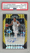 Giannis Antetokounmpo 2017-18 Prizm Mosaic Gold Autograph Card A-GAN 6/10 PSA 10