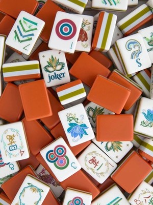 160 American Mahjong Tiles 4-Layer Acrylic Dark Orange Theme Engraved Set