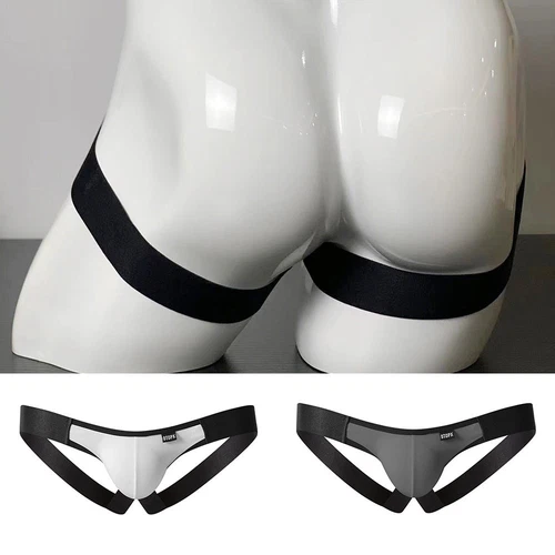 Sexy Jockmail Mens Black Faux Leather Jockstrap Underwear Jock Strap Briefs - Picture 2 of 16