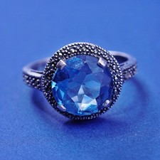 Size 9.25, vintage Sterling 925 silver handmade ring with topaz and marcasite