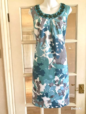 PER UNA - FLORAL LINEN SUMMER DRESS - Size 16 - Cruise, Wedding Guest, Holiday - Image 1 of 4