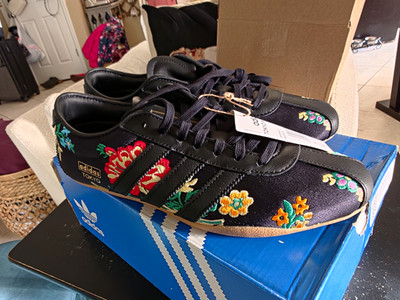 adidas Tokyo W Originals Floral Embroidered Leather Sneakers Black JR1494
