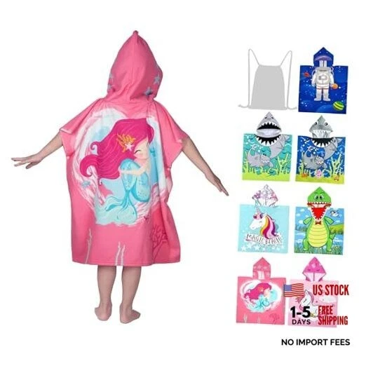 Hooded Kids Beach Towels - Toddler Bath Towel Girls Boys Swim Mermaid Smile
Opens in a new window or