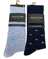 Lot of 2 Packs Gold Toe Socks 4 Pairs Flamingos Tortoise Hare 6-12.5 Shoe NEW
