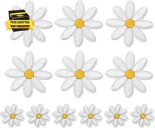 12 Pcs Daisy Flower Iron on Patches, 2 Sizes Embroidered Appliques with Heat-Act