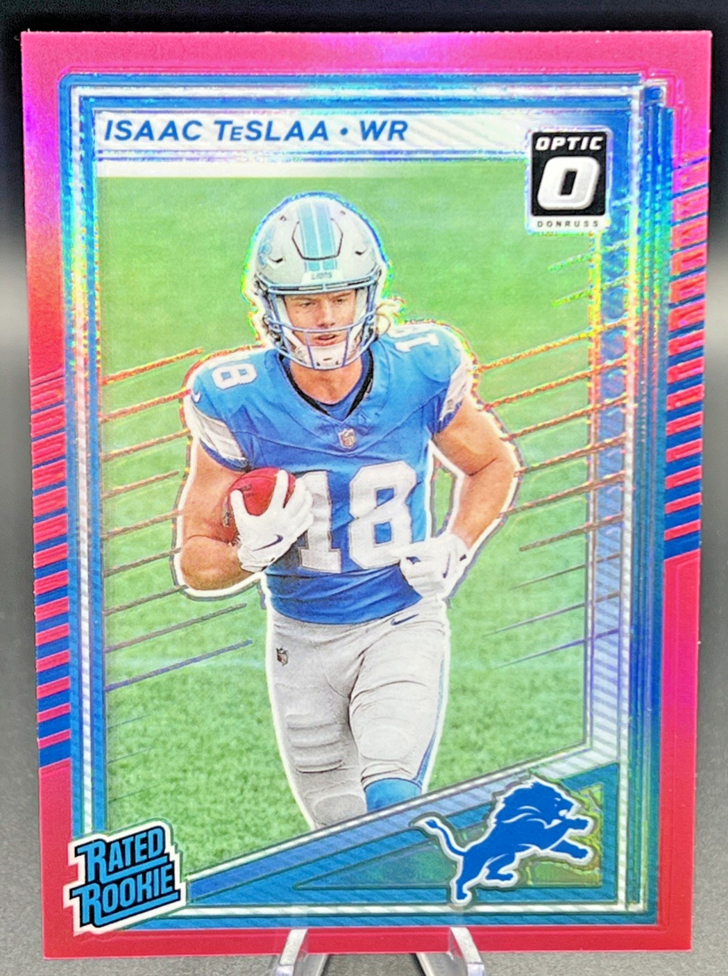 2025 Panini Donruss Rated Rookie Isaac Teslaa #338 Optic Preview Pink Lions