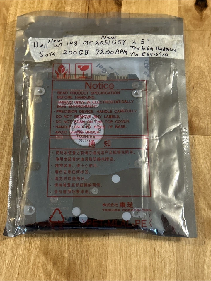 TOSHIBA HARD DRIVE For E64-6510 Dell WT 148 MK 2051 GSY 2.5” Sata 200GB 7200RPM - Image 2 of 4
