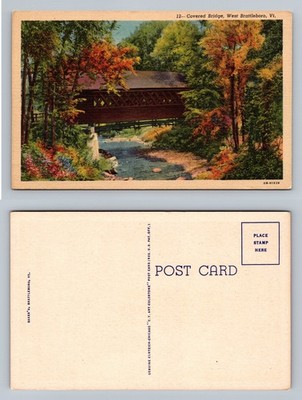 West Brattleboro VT-Vermont, Covered Bridge Fall Scene Card Vintage Postcard