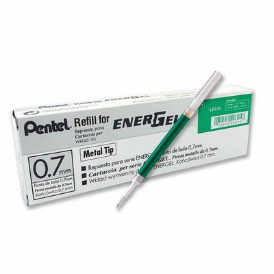 12 Pentel LR7 Tintenrollermine für EnerGel Gelstift 0,7 mm Metallspitze grüne...