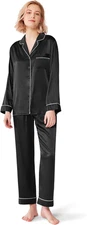 SIORO Silk Satin Pajamas Set for Women Long Sleeve Sleepwear Pj Set Button down 