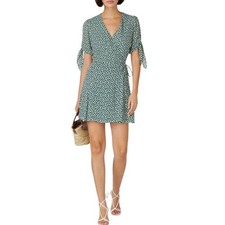 Reformation Sammy Green & White Floral Wrap Mini Dress Size Small