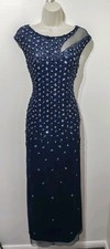 Adrianna Papell Navy Blue Sequin Maxi Dress 14 Prom Formal Bridesmaid