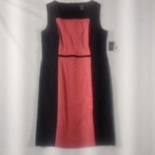 Nine West Dress, Sleeveless, Lined, Black, Coral, and White Colorblock, 14