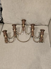 ⭐️Vtg MCM Empire Style Wood and Brass Candelabra 5 Candle Holder