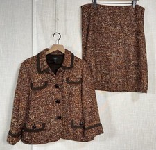 Talbots Women's 16 16P Tweed Suit Set Jacket Skirt Wool Textured Career