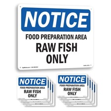 Área de preparación de alimentos pescado crudo solo letrero o calcomanía de aviso OSHA - Paquete de 5 o 10