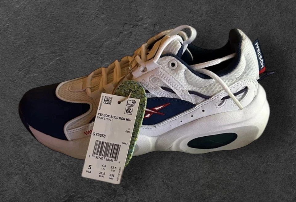 Zapatos de baloncesto REEBOK Solution Mid Allen Iverson para jóvenes niños 5 nuevos con etiquetas nuevos en caja Foto 3 de 4