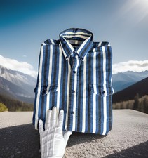 VTG 90s Wrangler Brushpopper Men  s M Striped Blue Cotton Long Tails Western