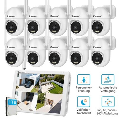 5MP PTZ Überwachungskamera Aussen Set 10CH 1TB NVR Monitor 24/7 Videoüberwachung