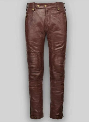 Men's Genuine Sheepskin Biker Pants Retro Style Real Leather Handmade